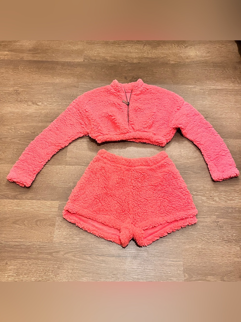 Coral Sherpa Fuzzy Teddy 2-Piece | Cozy Lounge XS-S